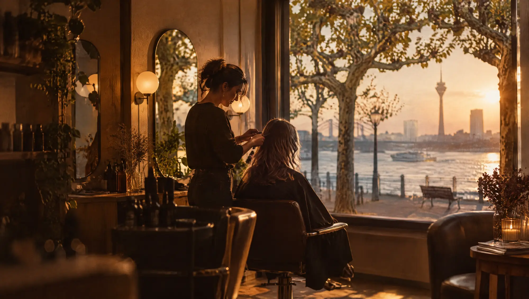Salons & Spas in Düsseldorf: Behandlung im Studio, die Stadt im Fenster