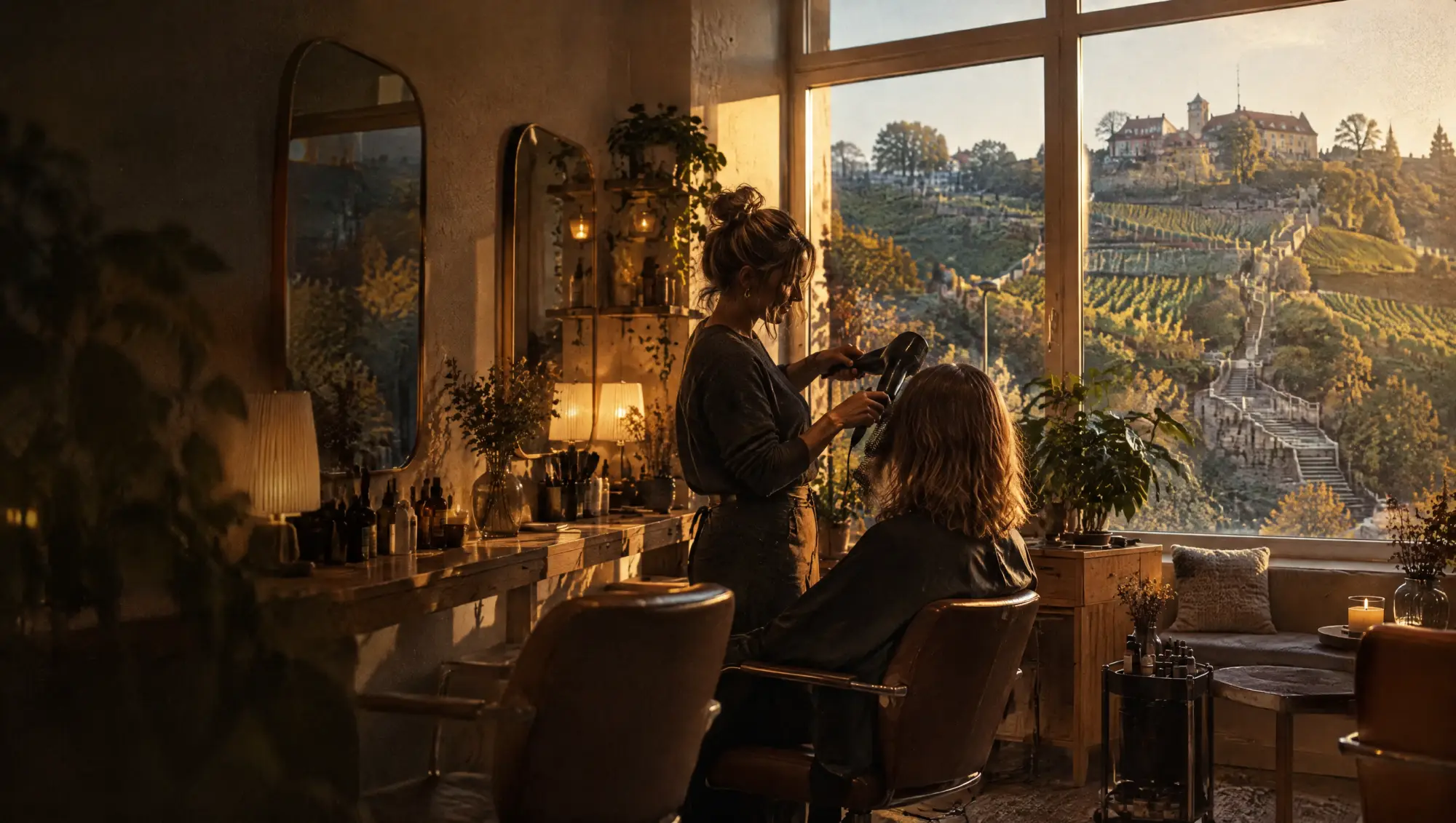 Salons & Spas in Stuttgart: Behandlung im Studio, die Stadt im Fenster